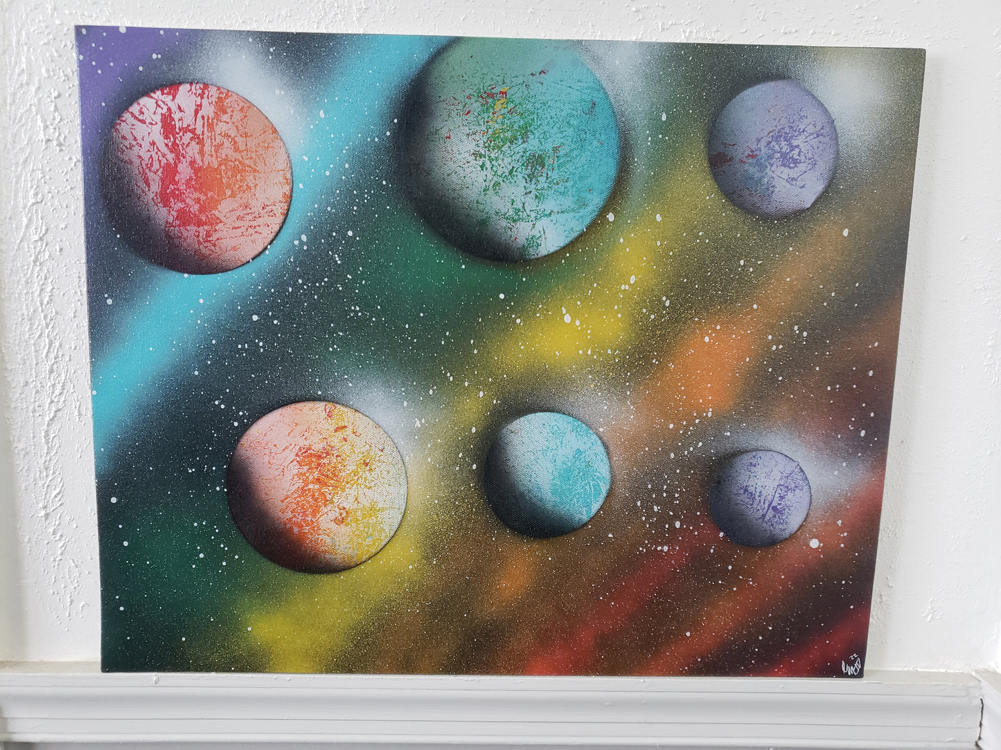 Rainbow Planets and Space painting