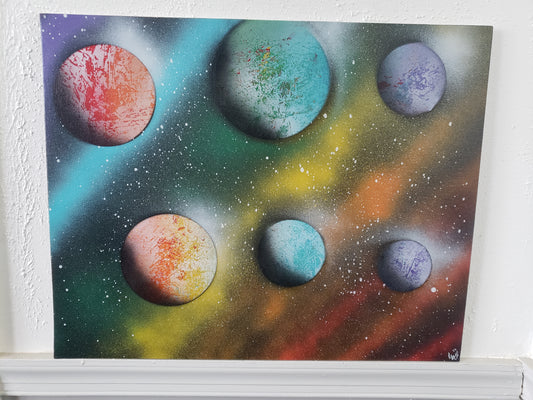 Rainbow Planets and Space painting